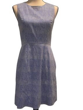 Women Seersucker Sleeveless Blue White Midi Fit Flare Striped Blithe NY 4/6